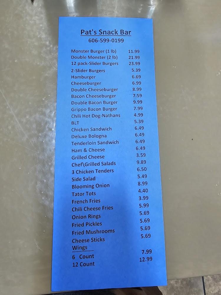 Pat's Snack Bar Menu image 1